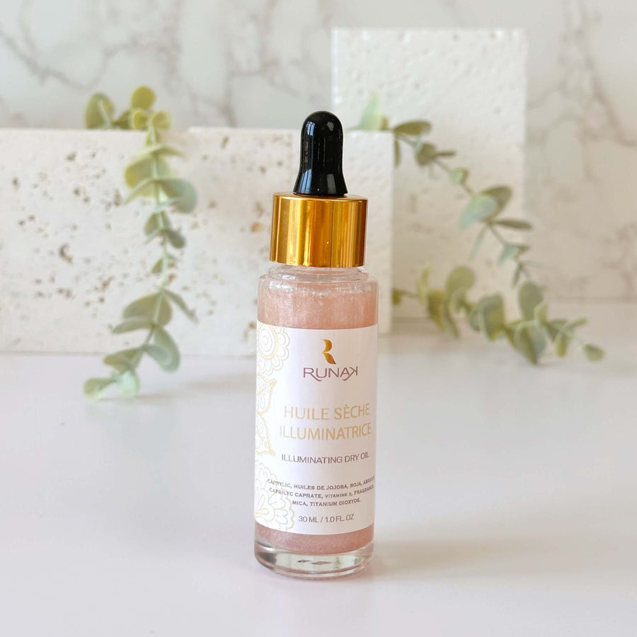 Huile sèche illuminatrice visage, corps et cheveux